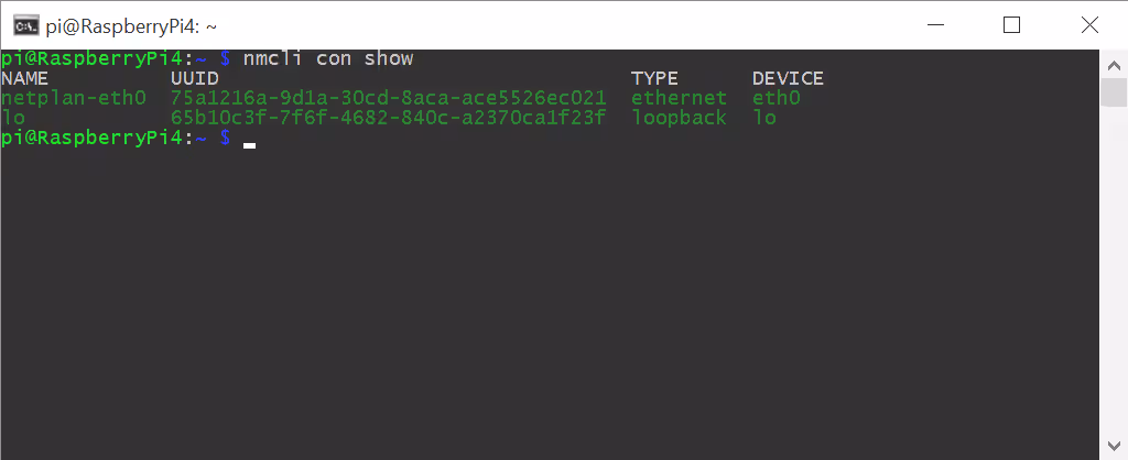 NetworkManager connection list