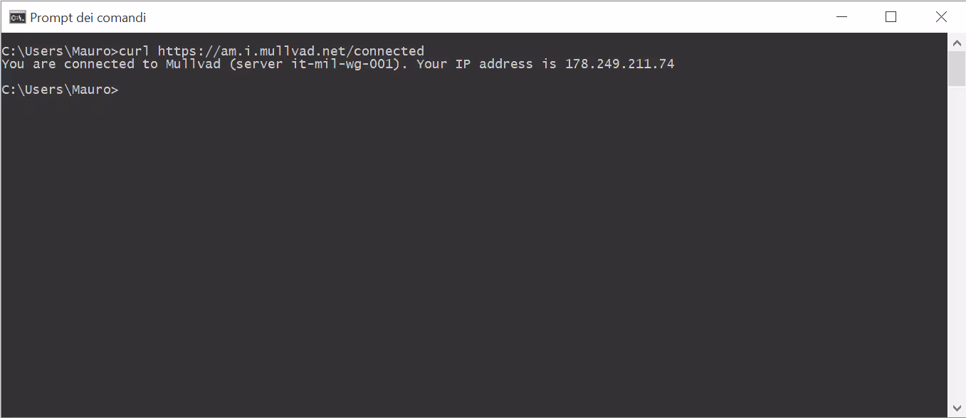 Mullvad connection command output