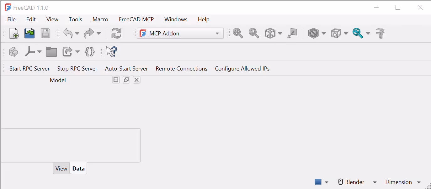 FreeCAD MCP workbench and RPC server controls
